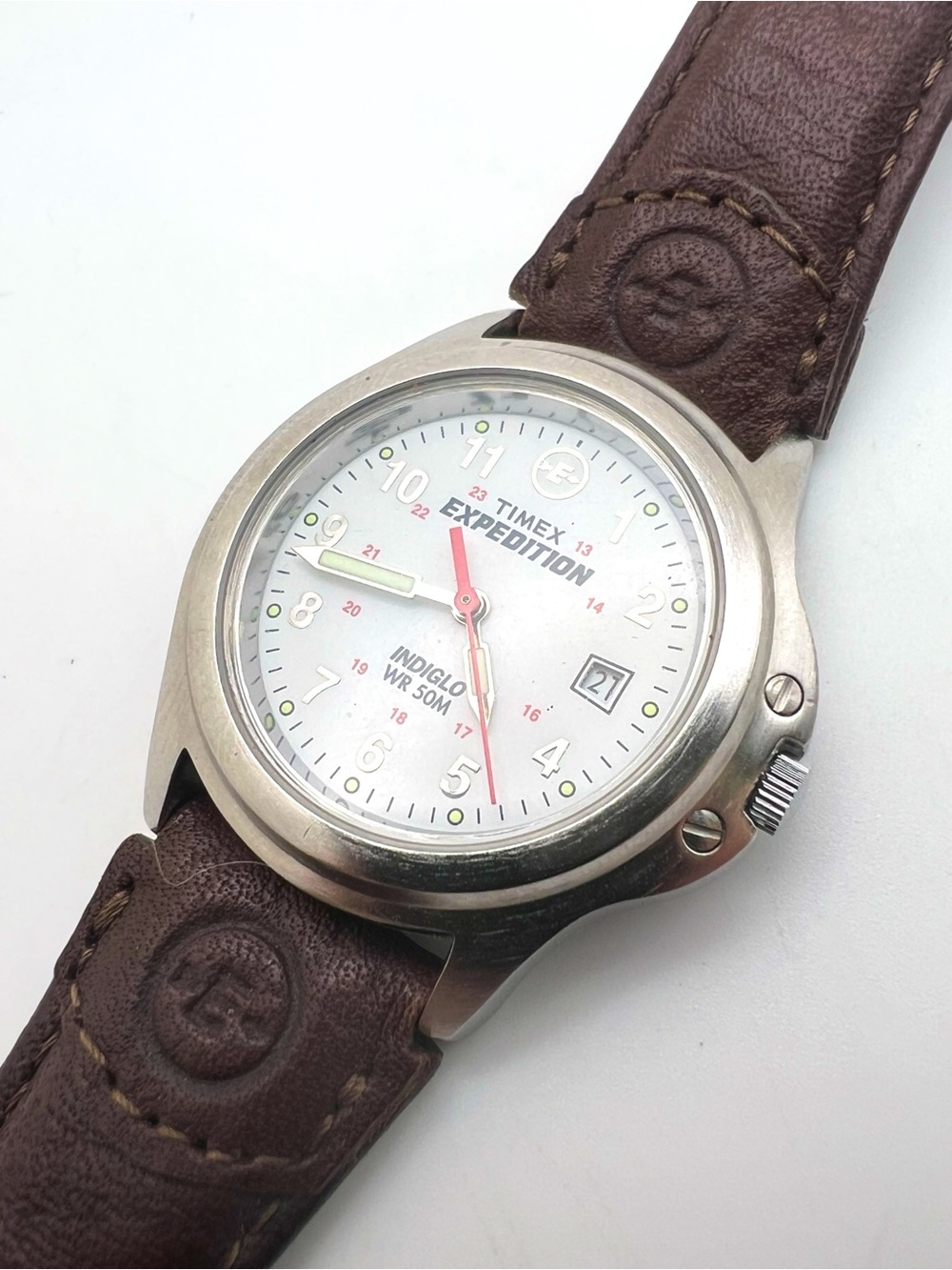 Timex Expedition White Dial with Brown Leather Strap